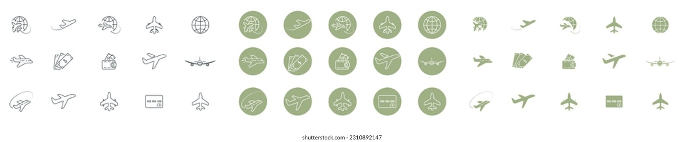 
Set of flat vector line icon. It contains symbols for airplanes, globes and more. 
Набор векторных иконок. Он содержит символы для самолетов, глобуса и многое другое. Возможно редактировать