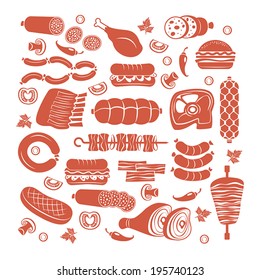 Set of flat vector meat and sausage icons