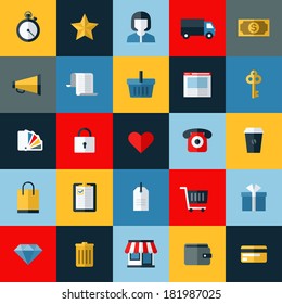 Set von flachen Vektorgrafik-Icons für Online-Shopping und E-Commerce-Themen für Websites, Mobilfunkdienste und Apps