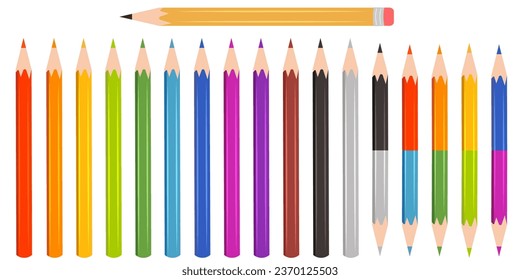 Set of flat vector pencils in different colors. Vector illustration EPS10.