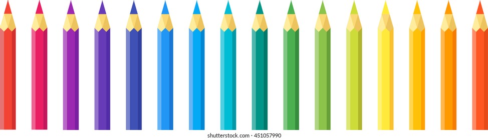 Set of flat vector pencils in different colors.