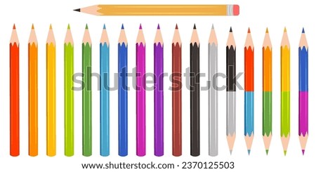 Set of flat vector pencils in different colors. Vector illustration EPS10.