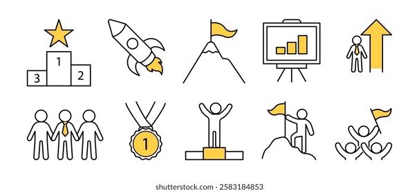 Set of flat vector related to succes flow chain. Linear to depicts perseverance and tenacity