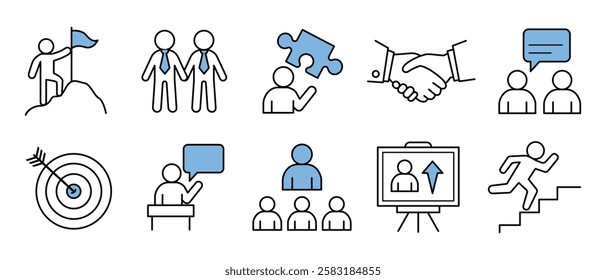 Set of flat vector related to succes of business. It used for marketing or success motivation