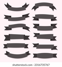 Set of flat vector ribbons with black color.