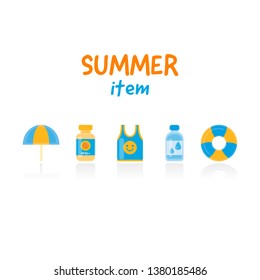 Set of flat vector with summer items.