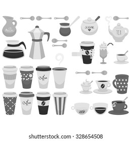 set of flat vector tea and coffee icons, design elements