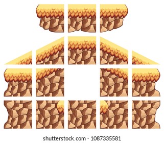 set of flat vector tileset for creating game background