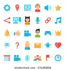 Set of flat vector video games streaming icons