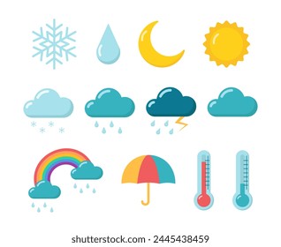 Conjunto de iconos de Clima de Vector plano aislado sobre fondo blanco