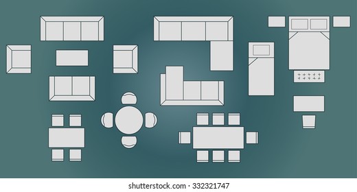 Set of flat vector white icons furniture