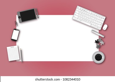 Set of flat vector workspace elements vector design and illustration. top view of developer workspace illustration.