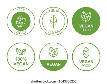 Set flat vegan icon on white background. Bio, Ecology, Organic logos and badges, label, tag. Vector illustration design.