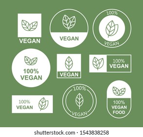 Set flat vegan icon on white background. Bio, Ecology, Organic logos and badges, label, tag. Vector illustration design.