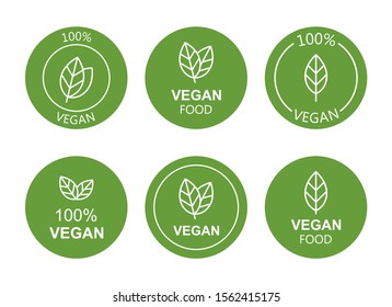 Set flat vegan icon on white background. Bio, Ecology, Organic logos and badges, label, tag. Vector illustration design.