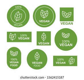 Set Flat Vegan Icon On White Background. Bio, Ecology, Organic Logos And Badges, Label, Tag. Vector Illustration Design.