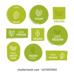 Coloque un icono vegano plano sobre fondo blanco. Biografía, Ecología, logotipos y distintivos orgánicos, etiqueta, etiqueta. Diseño de ilustración vectorial.