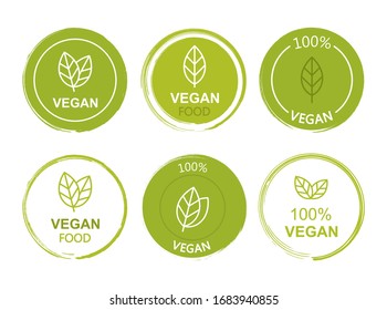 Set flat vegan icon on white background. Bio, Ecology, Organic logos and badges, label, tag. Vector illustration design.