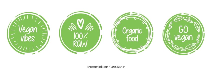 Set flat vegan icon on white background. Bio, Ecology, Organic logos and badges, label, tag. Vector illustration