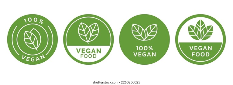 Set flat vegan icon on white background. Bio, Ecology, Organic logos and badges, label, tag. Vector illustration design.