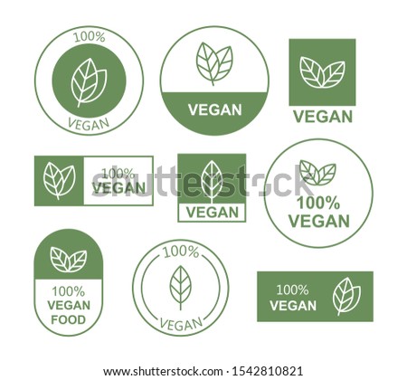 Set flat vegan icon on white background. Bio, Ecology, Organic logos and badges, label, tag. Vector illustration design