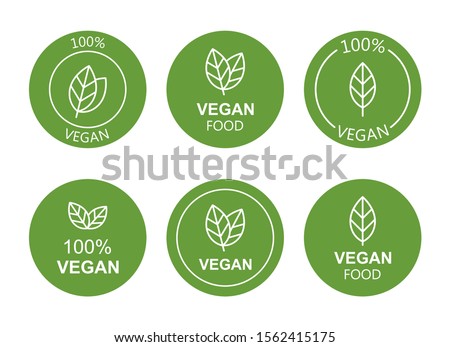 Set flat vegan icon on white background. Bio, Ecology, Organic logos and badges, label, tag. Vector illustration design.