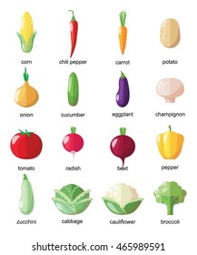 Set of  flat vegetables icons.Vector illustration.