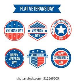 Set Flat Veterans Day Badge - Medal Collection