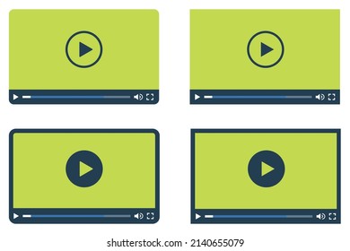 Set of flat video player template. Modern flat video player, video multimedia player mockup. Video players for web. Vector illustration.
