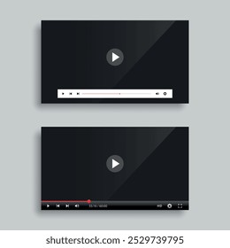 A set of flat video player templates. Vector on a gray background