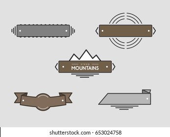 Set of flat vintage ribbons, stickers without label. Mountain logo