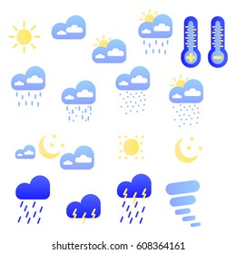 Set of flat Weather icons. Vector Illustration.