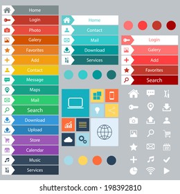 Set of Flat Web Design elements, buttons, icons. Vector illustration.