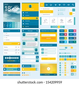 Set of flat web elements, icons and buttons for mobile app and web design 