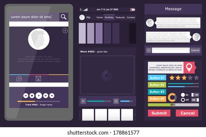 Set of flat web elements, icons and buttons for mobile app and web design