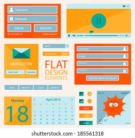 Set of flat web elements, icons and buttons for mobile app and web design
