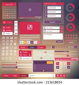 Set of flat web elements, icons and buttons for mobile app and web design