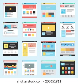 Set of Flat Website Templates. Navigation Elements and Icons. Vector