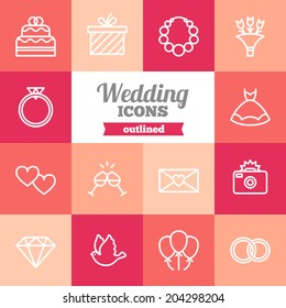 Set of flat wedding icons