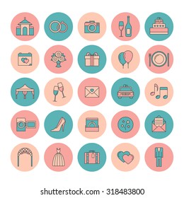 Set of flat wedding icons