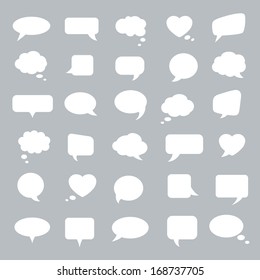 Set of flat white bubbles for speech on a gray background. Elements for design. 