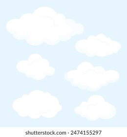 Set of flat white cartoon clouds