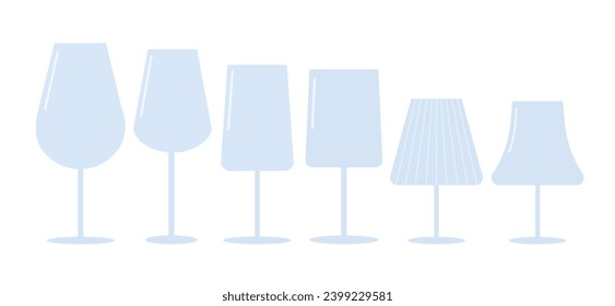 Set of flat 
wineglasses vector. Different 
wineglass for wine set