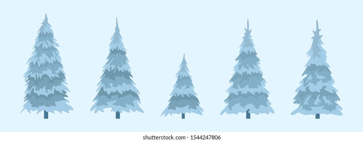 Set of flat winter fir trees. Vector illustration
