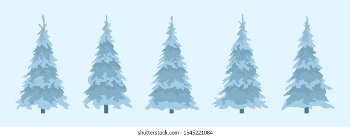 Set of flat winter fir trees. Vector illustration