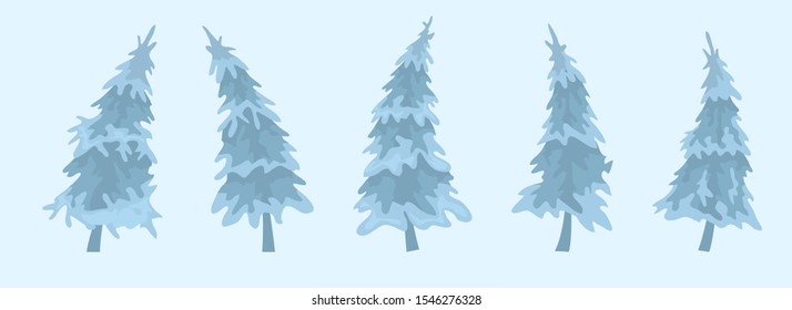Set of flat winter fir trees. Vector illustration
