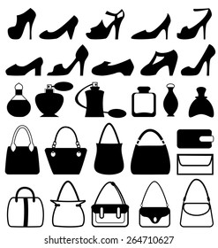 Set of flat woman accessories isolated on white background