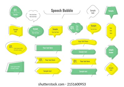 Set of flat yellow and green bubble speech. Talk bubble. Cloud speech bubbles collection. Banners, price tags, stickers, posters, badges. Vector