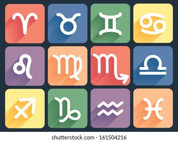 Set of flat zodiac icons. Vector clip-art illustration.