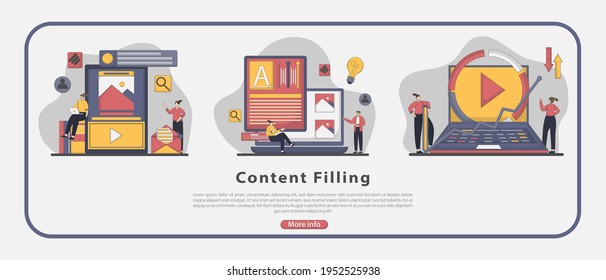 Set of Flatline design Content filling landing page concept.  Can use for banner, web landing page, UI, mobile app, flyer, and another related occasion